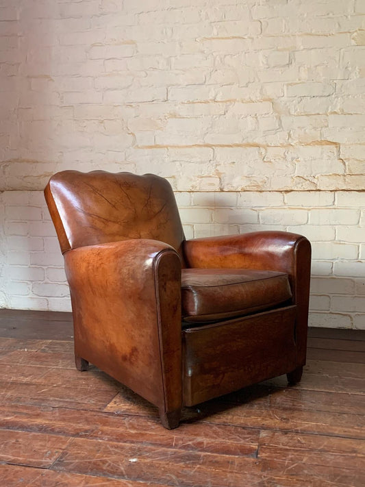 A Beautiful & Rare French Leather Club Chair, Circa 1950s